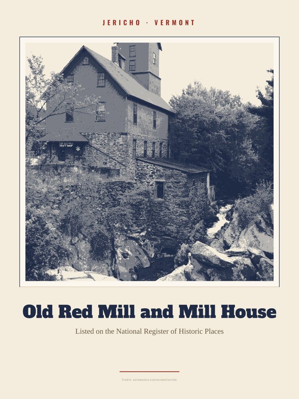 Jericho Old Red Mill and Mill House Landmark Print artwork detail