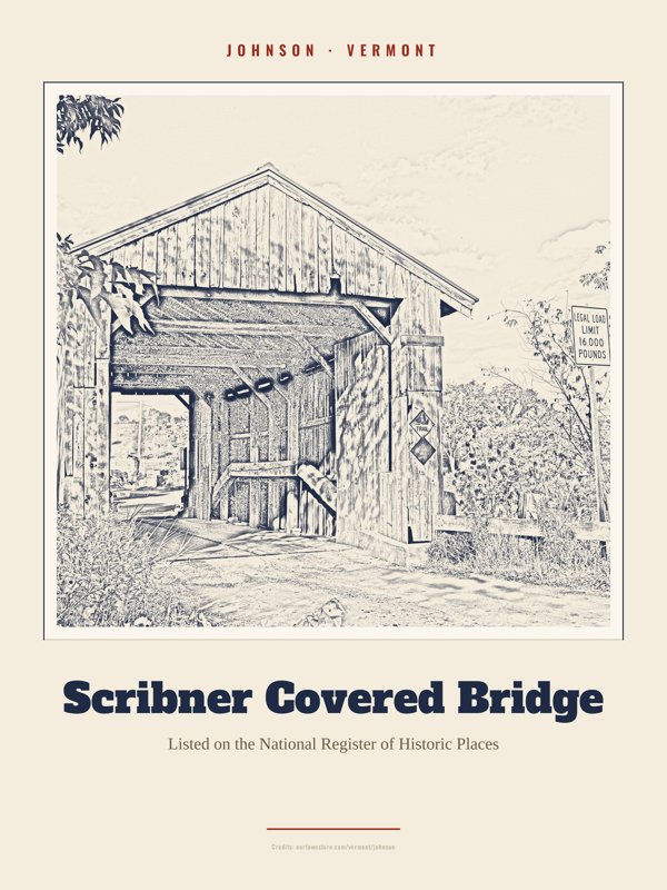 Johnson Scribner Covered Bridge Landmark Print artwork detail