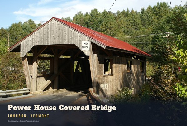 Johnson Power House Covered Bridge Postcard artwork detail
