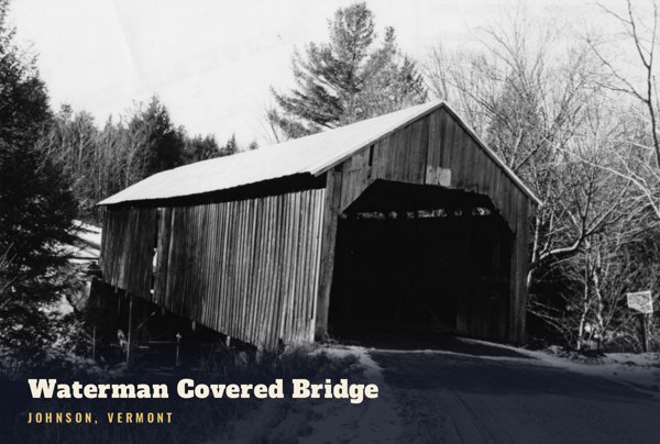 Johnson Waterman Covered Bridge Postcard artwork detail