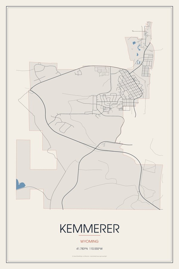 Kemmerer Street Map Poster · Linen artwork detail