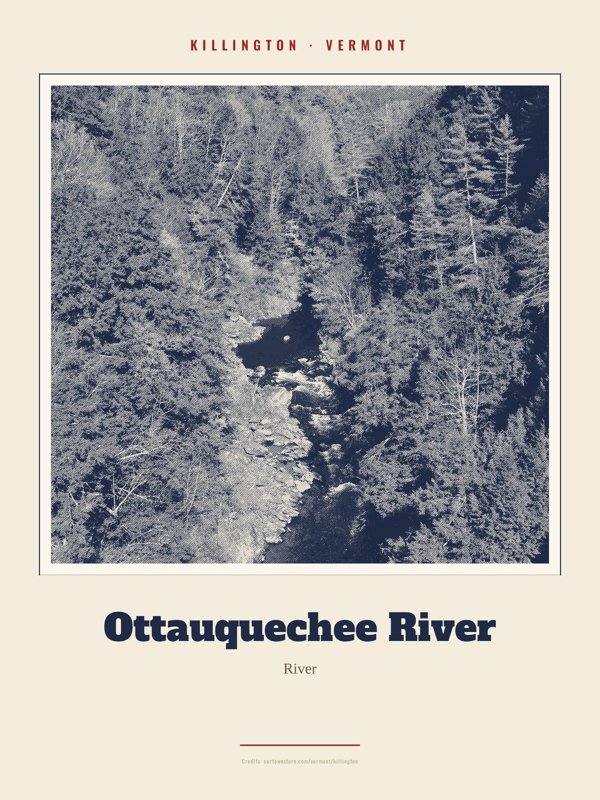Killington Ottauquechee River Landmark Print artwork detail