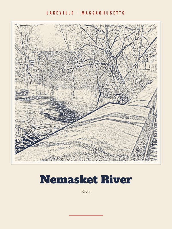 Lakeville Nemasket River Landmark Print artwork detail