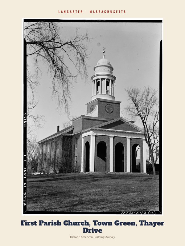 Lancaster First Parish Church, Town Green, Thayer Drive Archive Print artwork detail