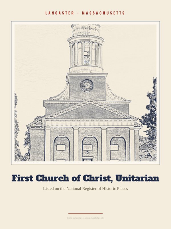 Lancaster First Church of Christ, Unitarian Landmark Print artwork detail