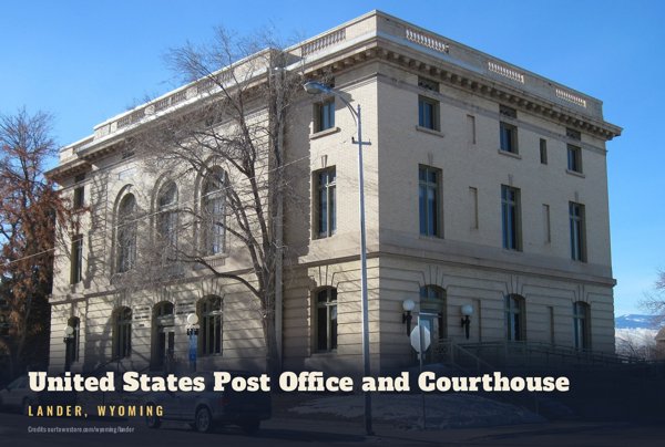 Lander United States Post Office and Courthouse Postcard artwork detail