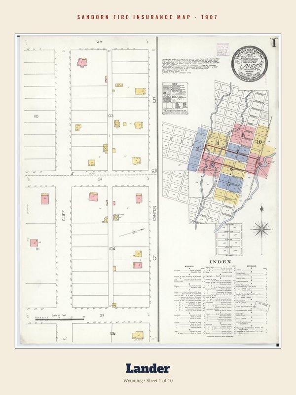 Lander Sanborn Map Print artwork detail
