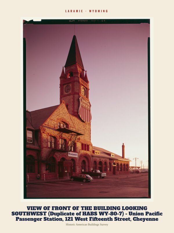 Laramie VIEW OF FRONT OF THE BUILDING LOOKING SOUTHWEST (Duplicate of HABS WY-80-7) - Union Pacific Passenger Station, 121 West Fifteenth Street, Cheyenne Archive Print artwork detail