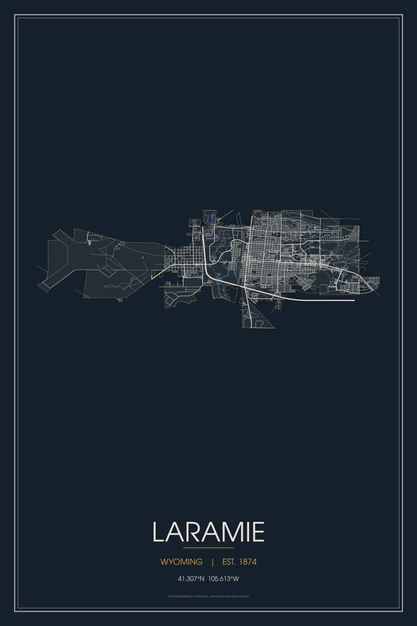 Laramie Street Map Poster · Midnight artwork detail