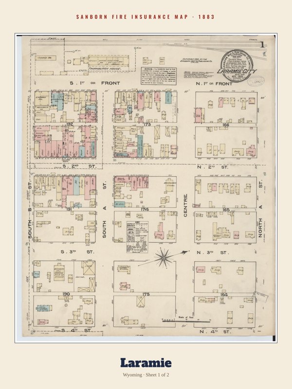 Laramie Sanborn Map Print artwork detail