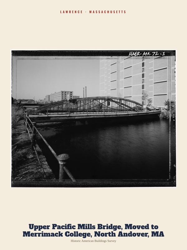 Lawrence Upper Pacific Mills Bridge, Moved to Merrimack College, North Andover, MA Archive Print artwork detail
