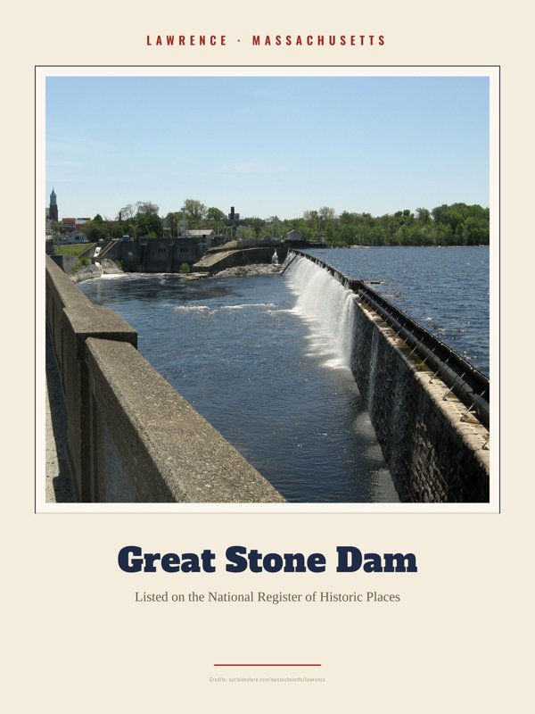 Lawrence Great Stone Dam Landmark Print artwork detail