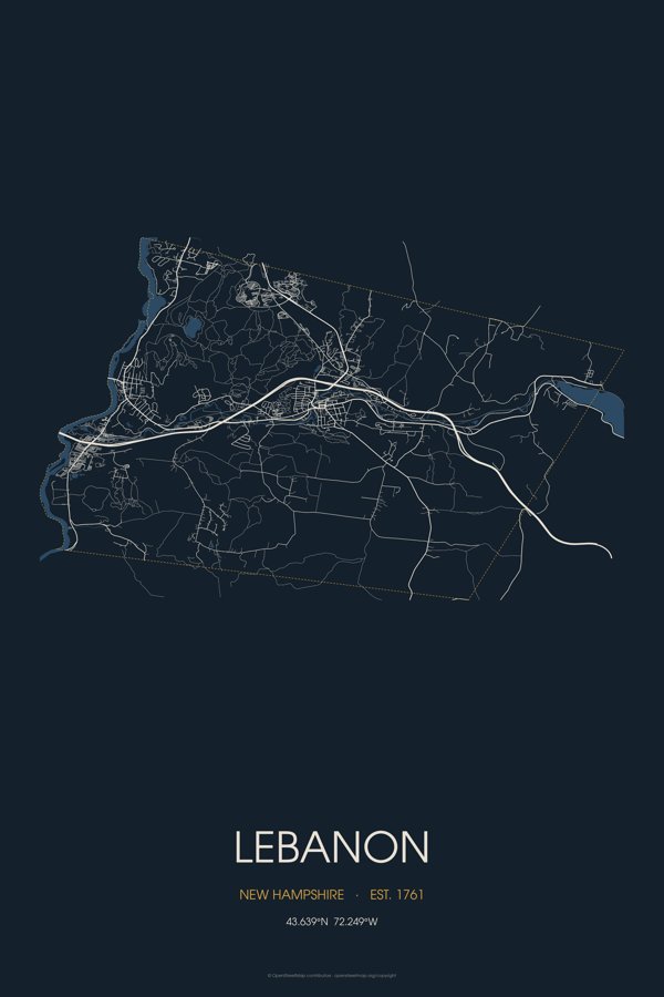 Lebanon Street Map Poster · Midnight artwork detail