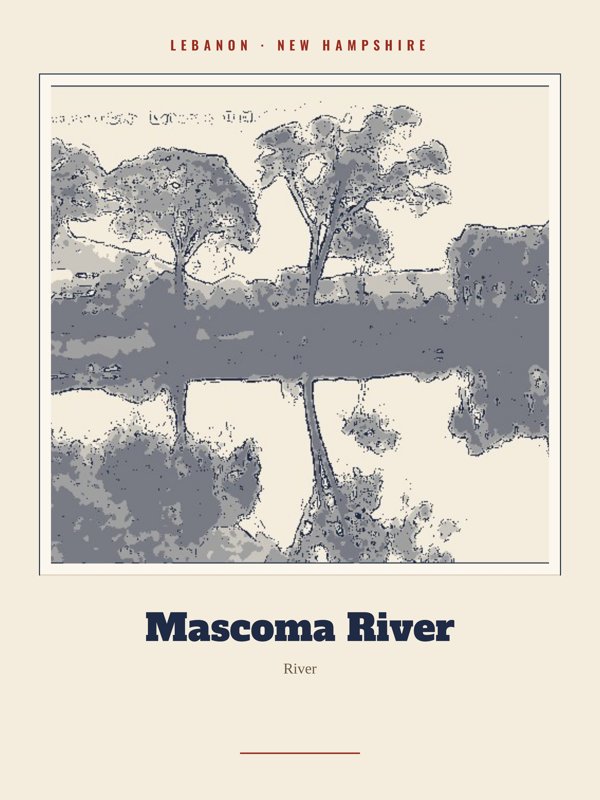 Lebanon Mascoma River Landmark Print artwork detail