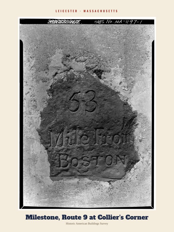 Leicester Milestone, Route 9 at Collier's Corner Archive Print artwork detail