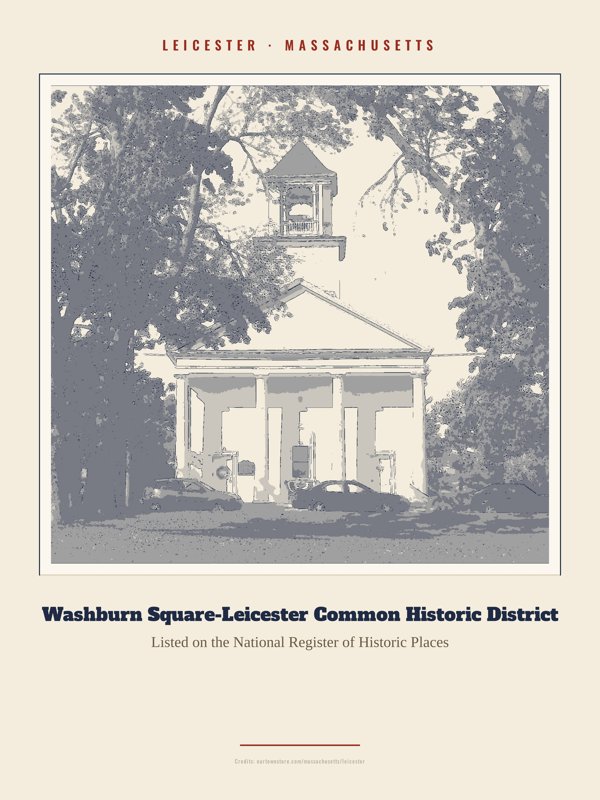 Leicester Washburn Square-Leicester Common Historic District Landmark Print artwork detail