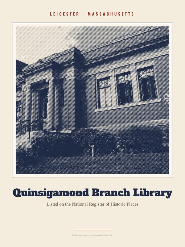 Leicester Quinsigamond Branch Library Landmark Print artwork detail