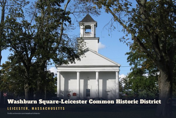 Leicester Washburn Square-Leicester Common Historic District Postcard artwork detail