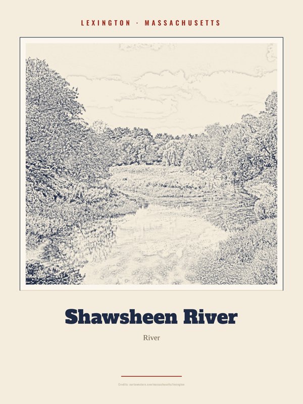 Lexington Shawsheen River Landmark Print artwork detail