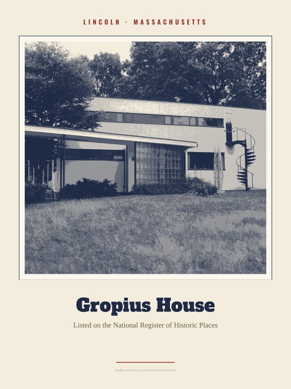 Lincoln Gropius House Landmark Print artwork detail