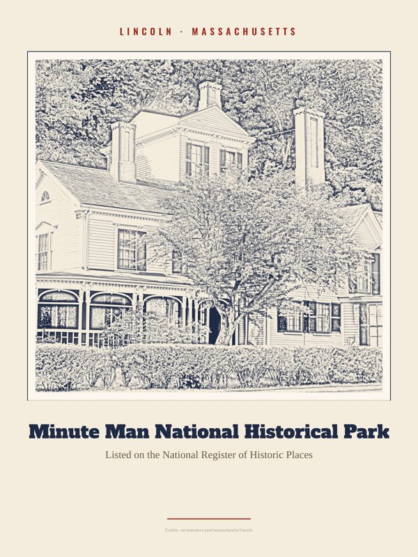 Lincoln Minute Man National Historical Park Landmark Print artwork detail