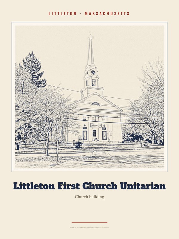 Littleton Littleton First Church Unitarian Landmark Print artwork detail