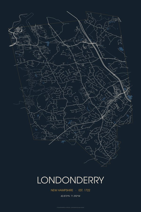 Londonderry Street Map Poster · Midnight artwork detail