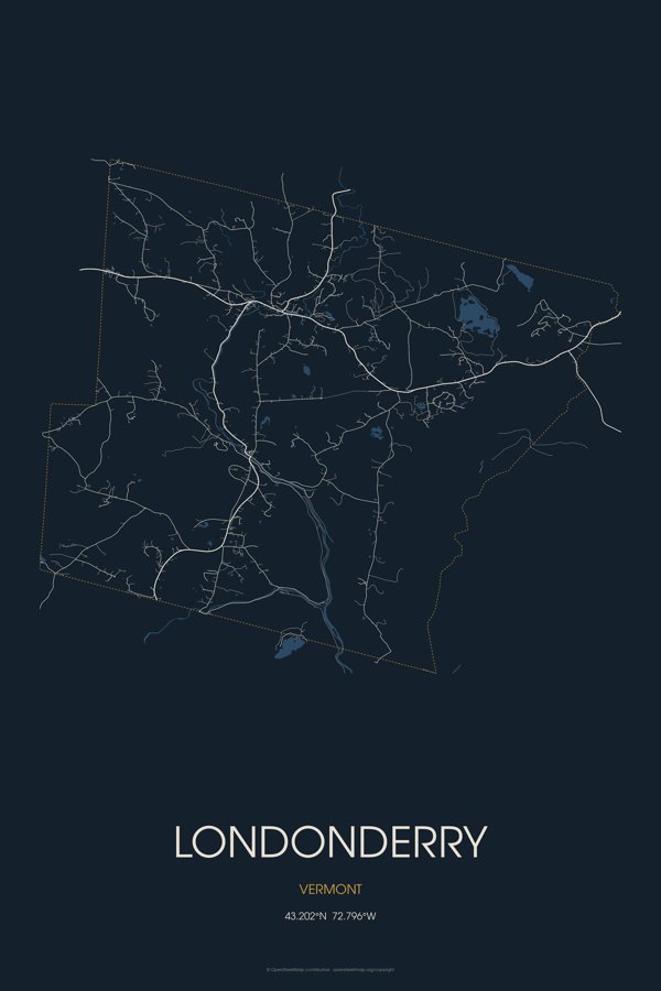 Londonderry Street Map Poster · Midnight artwork detail