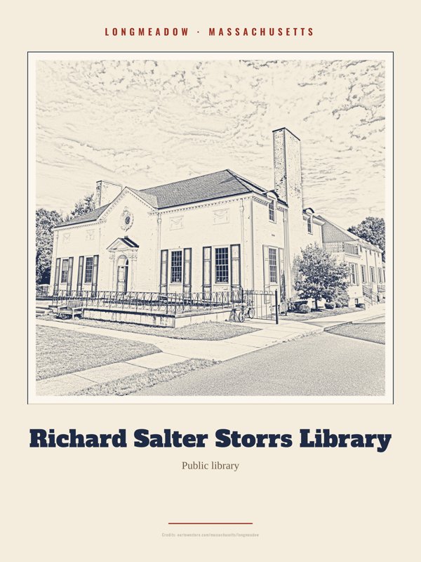 Longmeadow Richard Salter Storrs Library Landmark Print artwork detail