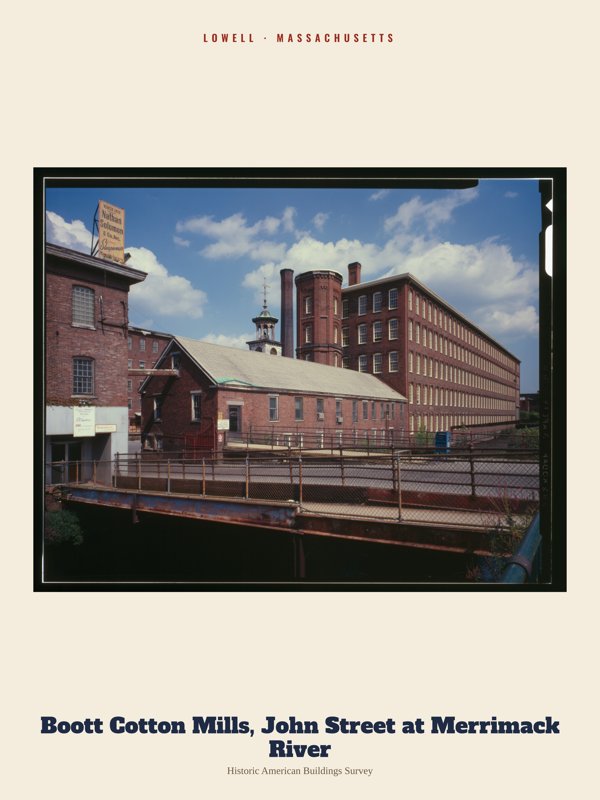 Lowell Boott Cotton Mills, John Street at Merrimack River Archive Print artwork detail