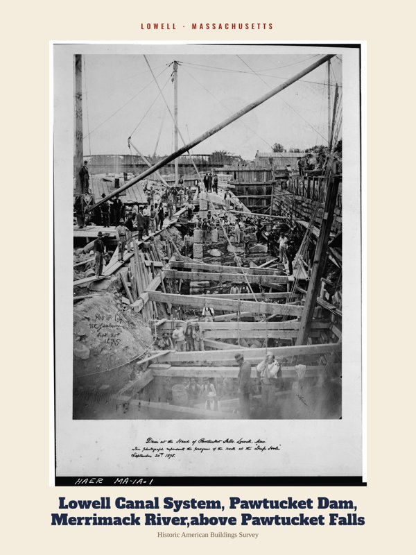 Lowell Lowell Canal System, Pawtucket Dam, Merrimack River,above Pawtucket Falls Archive Print artwork detail
