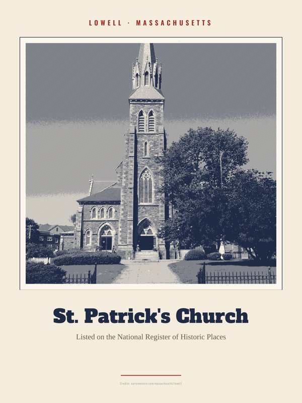 Lowell St. Patrick's Church Landmark Print artwork detail