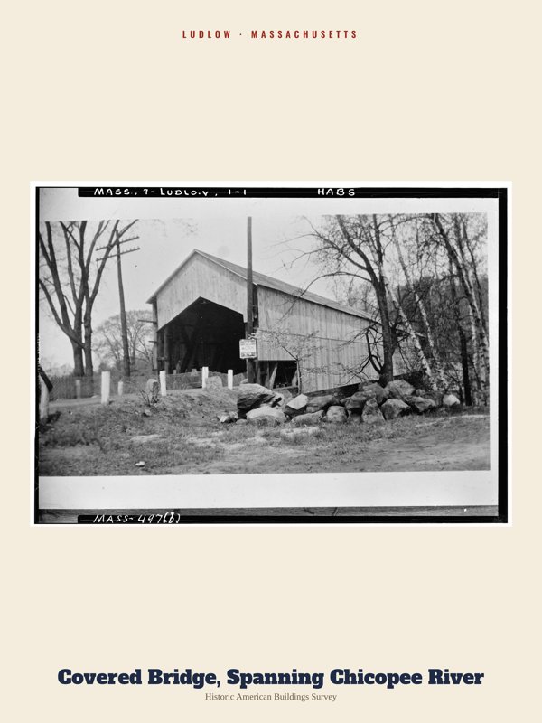 Ludlow Covered Bridge, Spanning Chicopee River Archive Print artwork detail