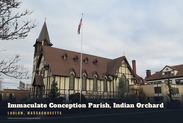 Ludlow Immaculate Conception Parish, Indian Orchard Postcard artwork detail