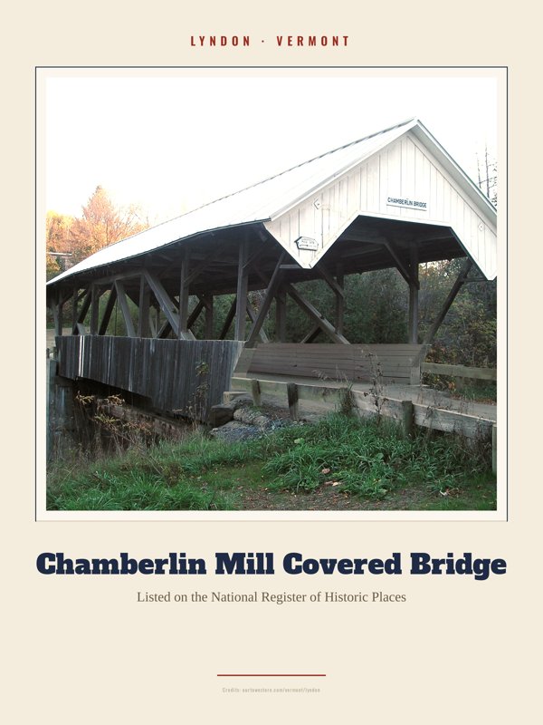 Lyndon Chamberlin Mill Covered Bridge Landmark Print artwork detail