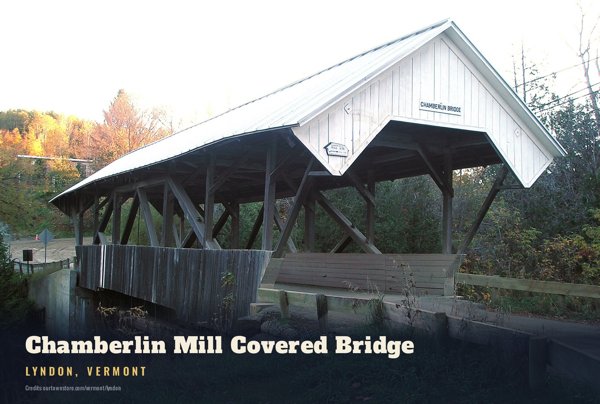 Lyndon Chamberlin Mill Covered Bridge Postcard artwork detail