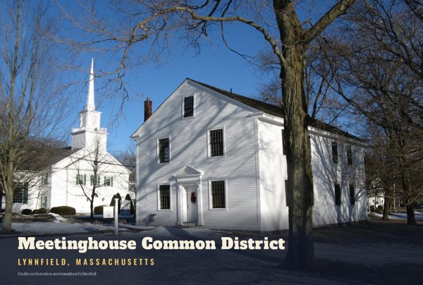 Lynnfield Meetinghouse Common District Postcard artwork detail