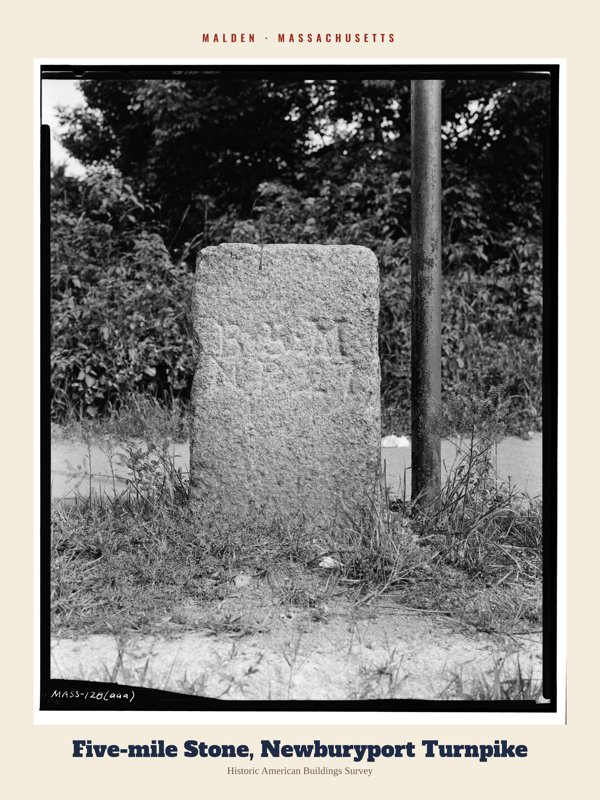 Malden Five-mile Stone, Newburyport Turnpike Archive Print artwork detail