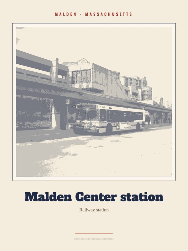 Malden Malden Center station Landmark Print artwork detail