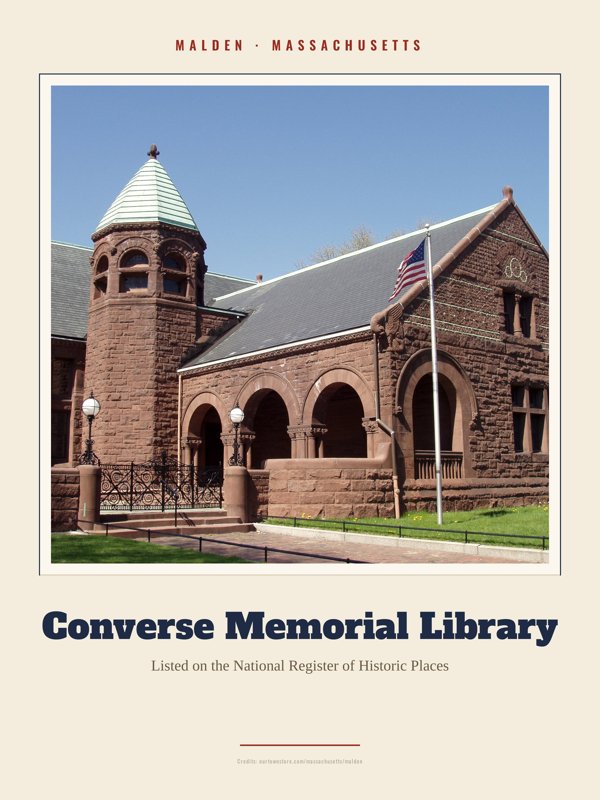 Malden Converse Memorial Library Landmark Print artwork detail