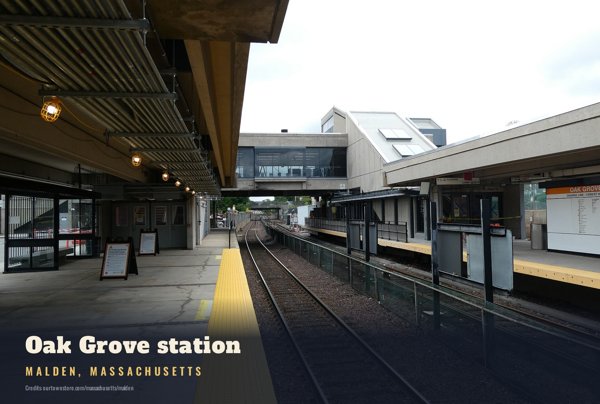 Malden Oak Grove station Postcard artwork detail