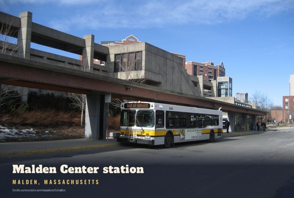 Malden Malden Center station Postcard artwork detail