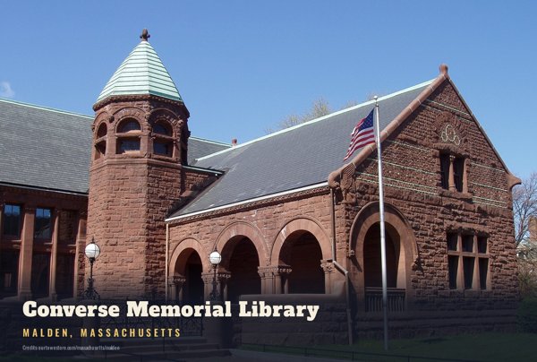 Malden Converse Memorial Library Postcard artwork detail