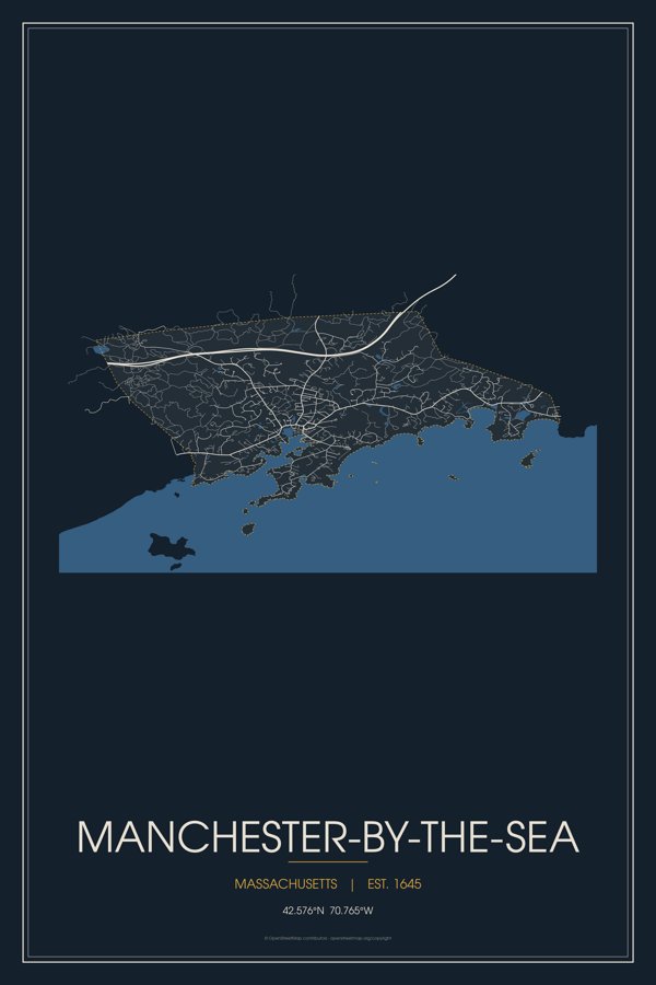 Manchester-by-the-Sea Street Map Poster · Midnight artwork detail