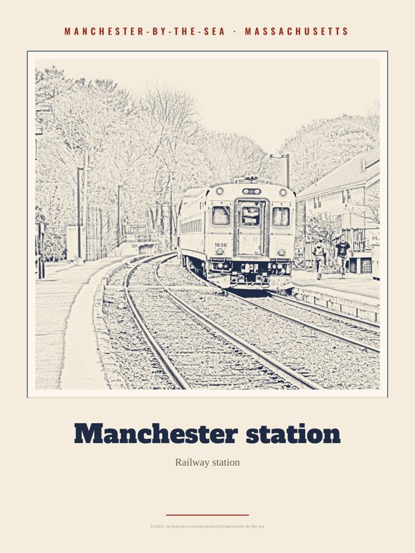 Manchester-by-the-Sea Manchester station Landmark Print artwork detail