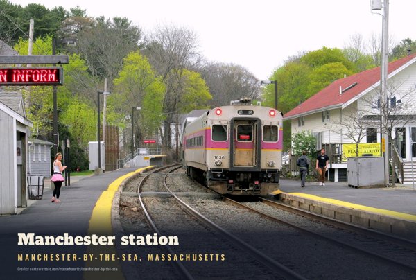 Manchester-by-the-Sea Manchester station Postcard artwork detail
