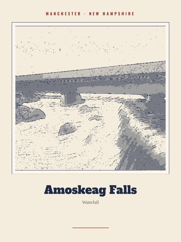 Manchester Amoskeag Falls Landmark Print artwork detail