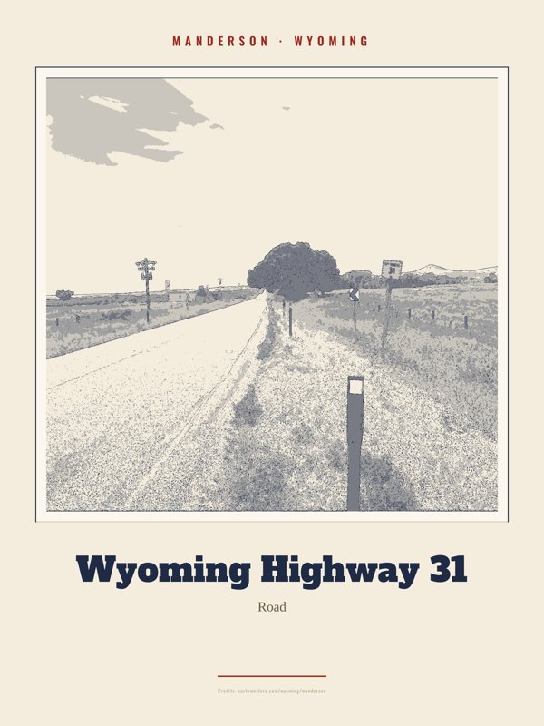 Manderson Wyoming Highway 31 Landmark Print artwork detail