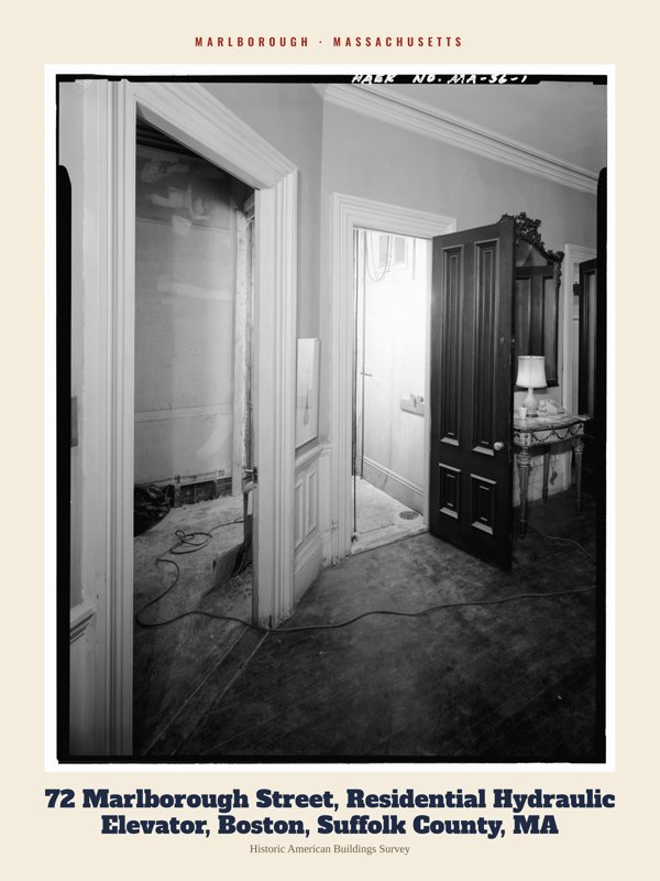 Marlborough 72 Marlborough Street, Residential Hydraulic Elevator, Boston, Suffolk County, MA Archive Print artwork detail
