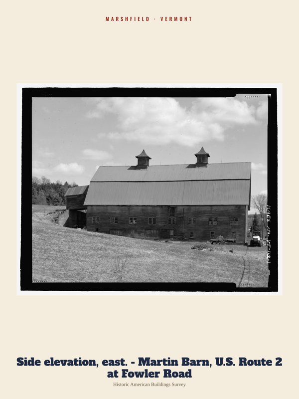 Marshfield Side elevation, east. - Martin Barn, U.S. Route 2 at Fowler Road Archive Print artwork detail